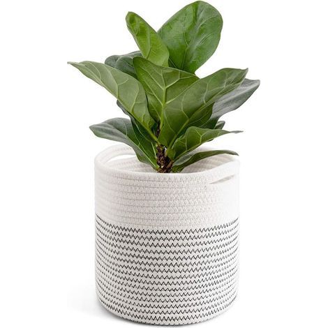 Maceta con forro, cesta de almacenamiento de algodón tejido, funda para maceta de interior para plantas de interior, maceta y decoración del hogar (blanco y negro) 20 cm (1/5)