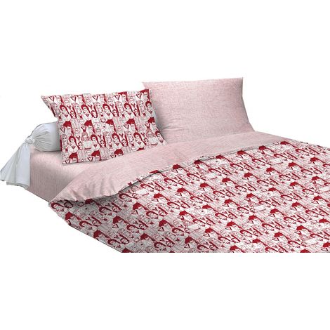 Copripiumino parure sacco e federa 100% cotone singolo matrimoniale linea people Rosso - Singolo
