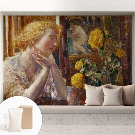 Tapete Dekorative Vliestapete mit Klebe für Wand - Mustertapete - moderne Einrichtung - für Büro Frau mit Rosen 208x146 cm (1/5)
