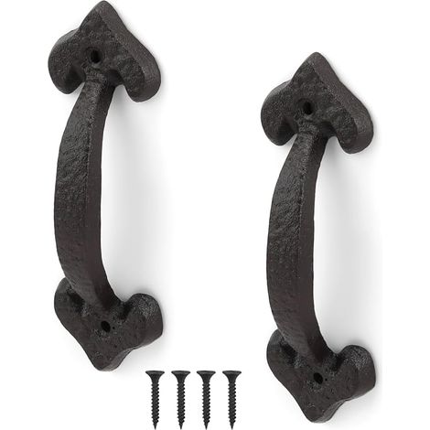 Poignée Porte Coulissante Noire, Poignée de Porte Extérieure en Fer Forgé, Longueur 170 mm, Portes Vintage avec Vis, Adaptée aux Remise, Garages, Granges, Placards (1/5)