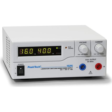 PeakTech 1525 – Generatore da laboratorio DC 1-16V/0-40A con display LED a 3 cifre, Alimentatori, 3 Preset registrabili, Protezione da sovraccarico - 200240V AC (1/4)