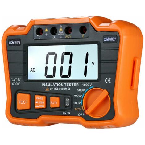 QORVA-Testeur de résistance d'isolement DCV ACV Mètre 1000V Ground Megger Mégohmmètre MegOhm Voltmètre avec écran LCD rétroéclairé