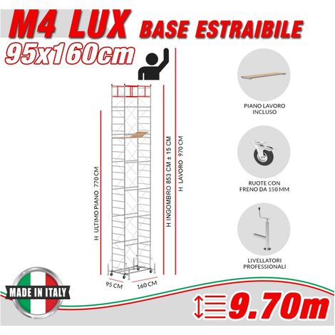 Trabattello M4 LUX base estraibile Altezza lavoro 9,70 metri