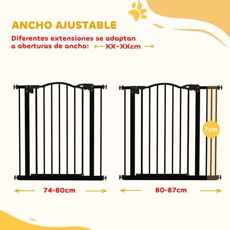 Barrière pour chien à largeur réglable de 74 à 87 cm, barrière de sécurité avec 1 extension, noire (1/5)