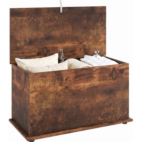 HOMCOM Storage Chest with Safety Hinged Lid, 102L Storage Box, Rustic Brown (1/5)