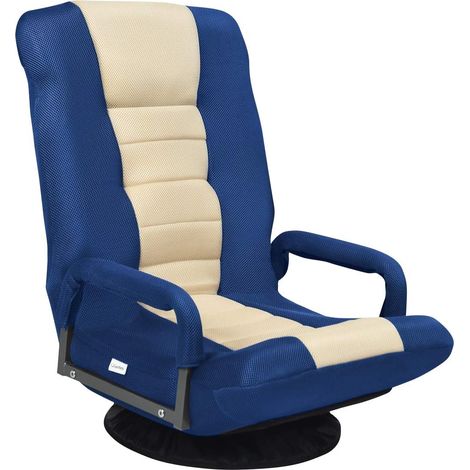 COSTWAY Fauteuil Pliable de Sol,Chaise de Jeu avec Dossier Réglable sur 6 Positions et Base Pivotante à 360°, Cadre en Fer Robuste Bleu (1/5)