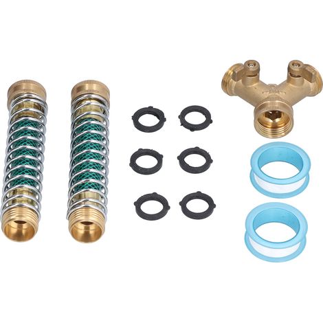 Hose Splitter Brass 2 Way Heavy Duty Anticorrosive Leakproof Water Hose Connector with Hose Protector Rubber Washers