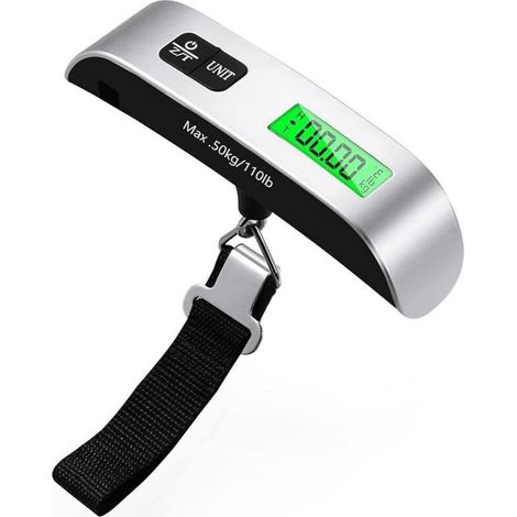 Balanza electrónica para equipaje, báscula de viaje portátil, función de tara, hasta 50 kg/110 lbs (1/5)