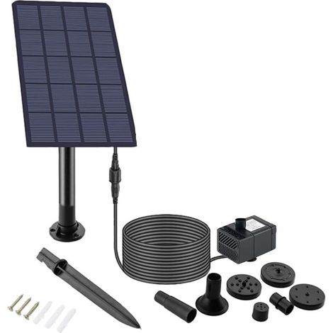 Pompa per fontana ad energia solare con 5 ugelli, adatta per applicazioni esterne come abbeveratoi per uccelli, laghetti da giardino, piscine e acquari. (1/4)