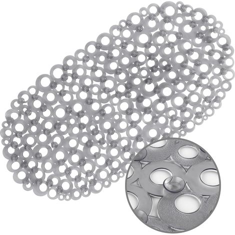 Tapis de bain ovale antidérapant, motif bulles grises avec trous de drainage, ventouses, lavable en machine, BPA, latex, phtalate, pour salle de bain, 68,6 x 35,6 cm (1/5)