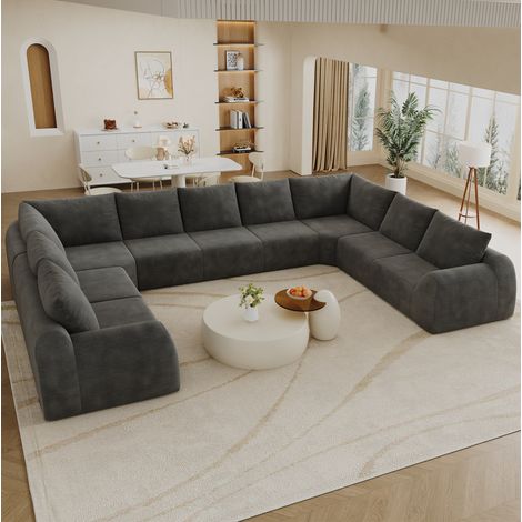 Divano a U senza montaggio in tessuto chenille grigio scuro 411 cm MODENUIT (1/5)