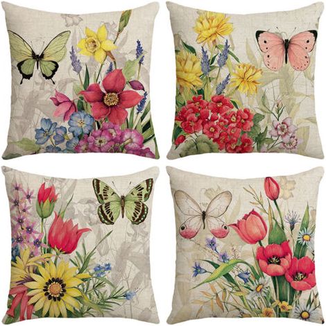 Sollbry Housse de Coussin 45 x 45 cm Fleurs, Oiseaux, Animaux et Plantes Motif Taie d'oreiller Imperméable pour Canapé Maison Salon Chambre Décoration 4 pièces (Insectes et Plantes) (1/4)