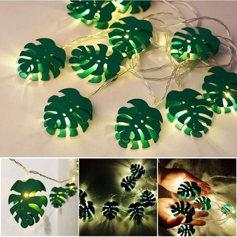 LED-Lichterkette mit Blättern, 2 m (6,56 ft), 10 LEDs, hängende Lichterkette mit grünen Monstera-Blättern für Schlafzimmer- und Heimdekoration (1/5)