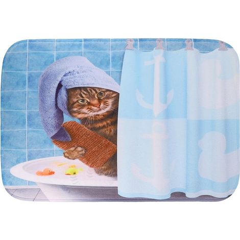 Badematte mit lustigem Katzenmotiv Polyester Bodenmatte 60 x