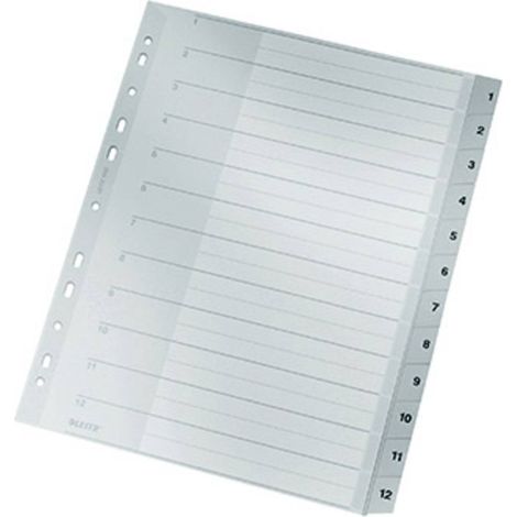 Leitz 1282 Divisore DIN A4, Fuori misura 1-12 Polipropilene Grigio 12 schede 12820000