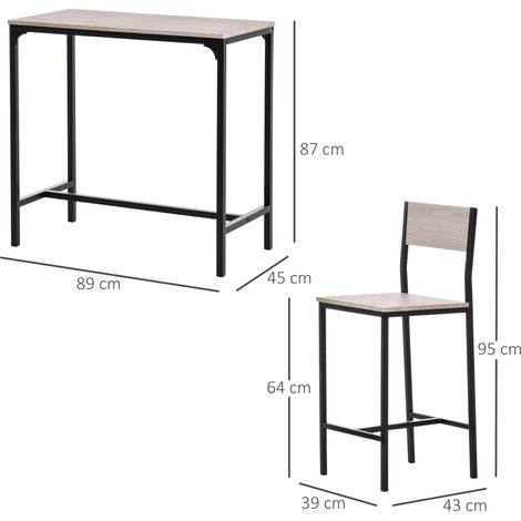 Set de Mesa de Bar y 2 Taburetes Estilo Industrial Marco de Metal para Cocina Salón Natural y Negro (1/5)