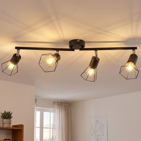 Plafoniera a LED, lampada da soffitto, lampada da soggiorno, intreccio in metallo nero, L 70 cm (1/5)