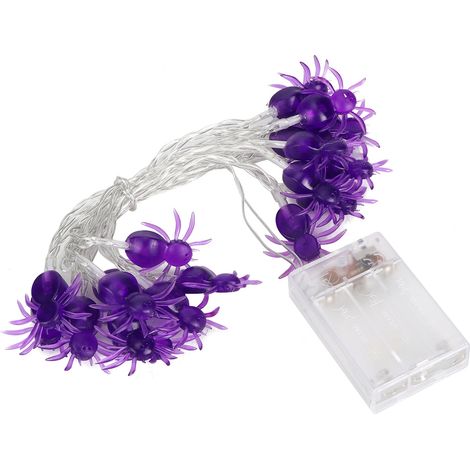 Guirlande lumineuse araignée violette de 3 m avec 20 LED, lampe d'intérieur pour Halloween, blanc pur (1/5)