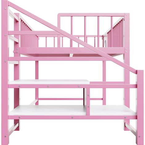 VVBV Lit mezzanine, 90 x 200 cm, rangements, échelle/escaliers, métal, rose, matelas non inclus (1/5)