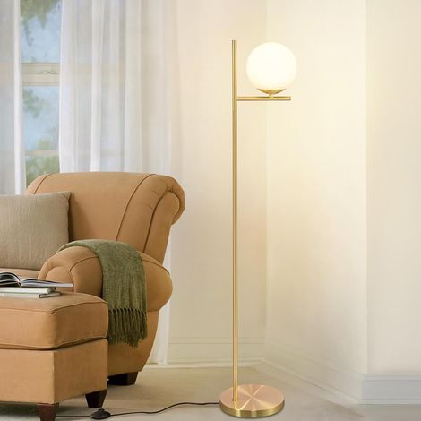 GBLY Lampadaire Or - Moderne Lampadaire Salon à 1 flammes avec interrupteur à pied Métal Design Verre Lampadaire E27 Industriel Vintage Lampe de sol pour chambre à coucher chambre d'enfant bureau