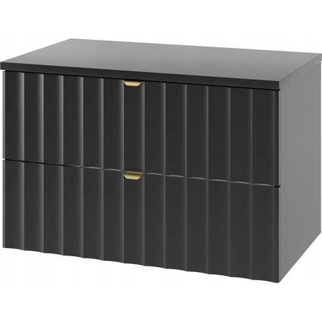 Meuble de salle de bain sous vasque suspendu avec plan ARCOS noir 80 cm façades rainurées
