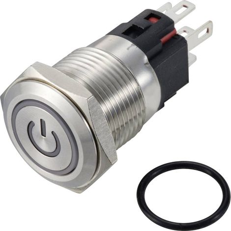 TRU COMPONENTS TC-12647420 Interuttore a pressione 250 V/AC 3 A 1x Off / (On) IP65 Verde Permanente Acciaio inox 1 pz.
