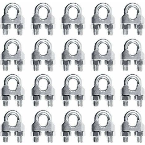 20 pièces M3 pince en acier inoxydable serre-câble serre-câble serre-câble en acier inoxydable serre-câbles en U serre-câble en acier inoxydable pour câble métallique câble en acier cordes en acier (1/4)