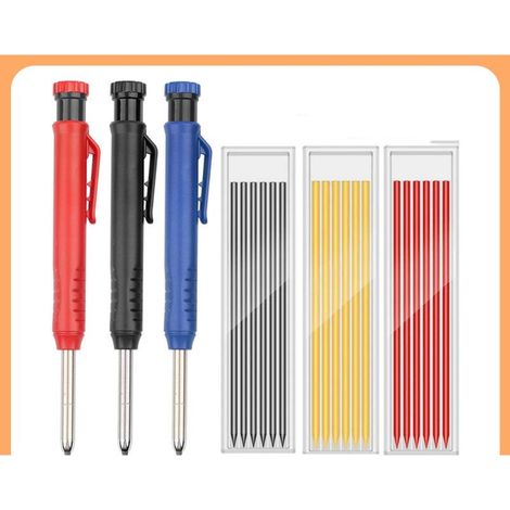 Crayon Chantier,Crayon Charpentier,Porte mine chantier,3 Crayons Charpentier avec 18 mine crayon chantier-convient pour dessins architecturaux et la menuiserie,outils dessin DIY (1/5)