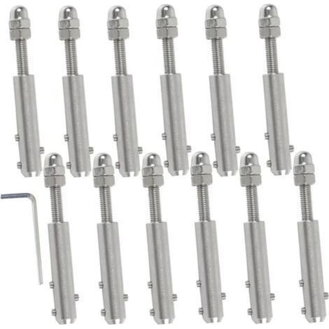 Tendeur de câble en acier inoxydable 4 mm – Lot de 12 pièces avec clé en L – Fixation pour haubanage – Résistant aux intempéries - mm-12 (1/5)