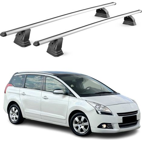 OMAC Barres de toit transversales en aluminium pour Peugeot 5008 I (Sans barres) 2009-2016 – TÜV / DIN 75302:2019 – Antivol inclus – Charge max 75 kg – 2 barres – Gris (1/4)