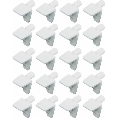 – Lot de 20 taquets équerres à tenon 5mm – Plastique blanc pour assemblage meuble – Capacité de charge jusqu'à 75 kg – Compatible bois et verre (1/2)