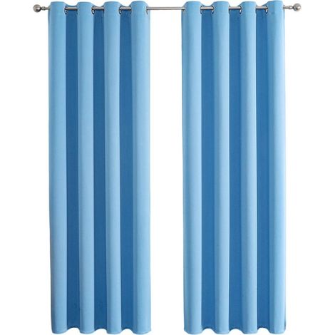 Ensemble de 2 Rideaux Occultants Thermiques à Oeillets Unis - Décoration Fenêtre Chambre 100x200cm - Bleu Ciel (1/5)