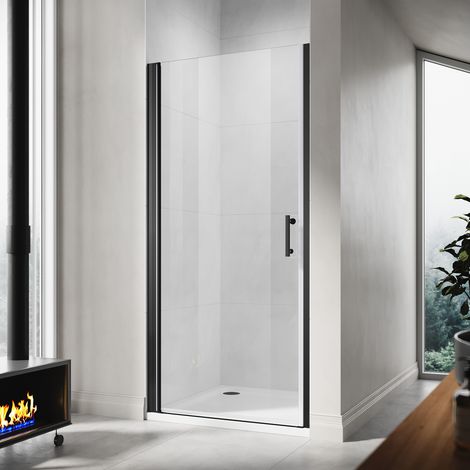 SIRHONA Porte de douche pivotante sans cadre Porte de cabine de douche réversible en verre de sécurité 5mm Noir 100cm