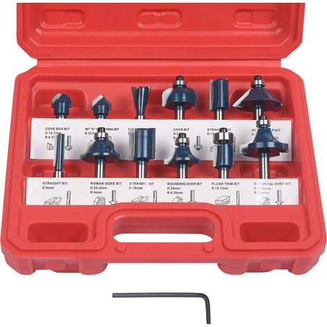 AIDUCHO Fraises Defonceuse 6.35mm, 12 Pcs Fraises À Rainurer Droites Tige De 6.35mm 1/4", Fraise De Rainure Set Cutter En Bois De Coupe Outil De Travail Du Bois (1/5)