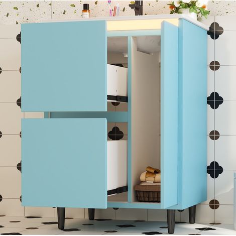 Meuble de salle de bain avec vasque 61 x 46,5 x 87 cm, 2 tiroirs, 1 porte, bleu DESVIAE (1/5)