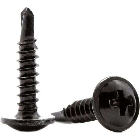 Vis autoperceuses noires à tête plate de 4,2 mm x 19 mm Vis autotaraudeuses en acier pour tôles métalliques, toiture, fenêtres (lot de 50)