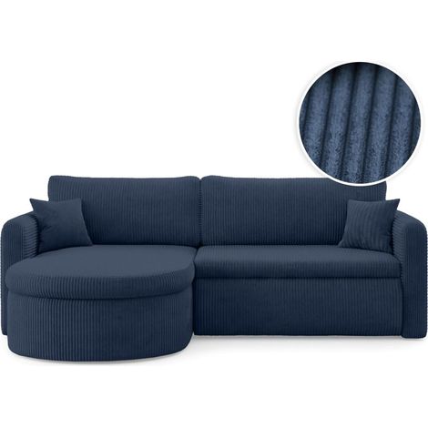 Canapé d'angle reversible convertible 4 places VERA en velours cotelé - Bleu foncé (1/5)