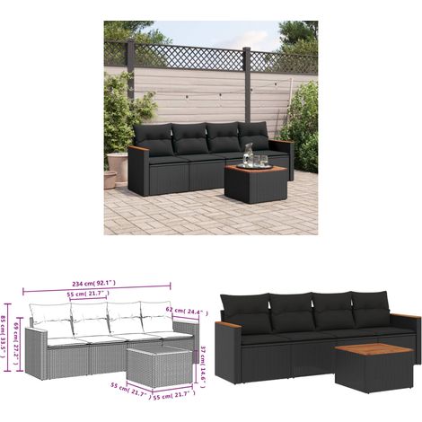 5-tlg. Garten-Sofagarnitur mit Kissen Schwarz Poly Rattan - Gartenmöbel - Esstisch - Lounge Set - Outdoor Möbel - Rattan Gartenmöbel - Home & Living (1/3)