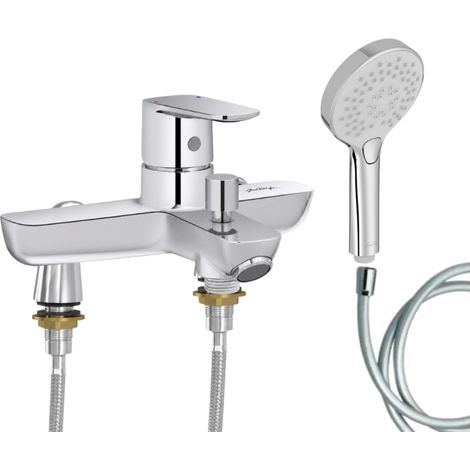 Mitigeur baignoire JACOB DELAFON July+ + pommeau de douche Metro + flexible de douche lisse + colonnettes Idro'Flex (1/4)
