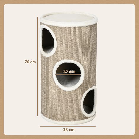 Tiragraffi per gatti, in morbido peluche e sisal, robusto, Ø38 x 70H cm, marrone.
