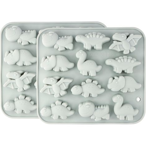 Moule Chocolat 2 PCS Silicone Dinosaure Glaçons Qualité Alimentaire Gateau Bonbons Pudding Petit Savon (Bleu, 16,6 x 14,7 x 1,8 cm) (1/5)