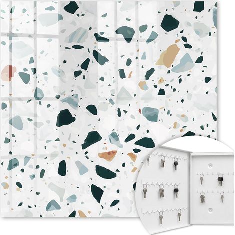 Armoire à clés - (30 cm x 30 cm) - Boîte à clés murale - Coffret de rangement pour clés - Couleur blanche - Ouverture vers la gauche - Pour maison et bureau - Galets colorés (1/5)