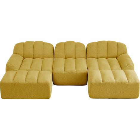 ELVMI Sofá Modular 3 Plazas en U con Otomanas, Forma Ergonómica, en Forro Polar Granulado, Amarillo (1/5)