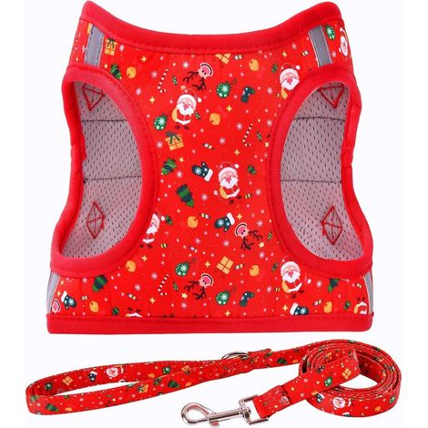 Ensemble Harnais et Laisse réfléchissants, Anti-Traction, Motif Floral, rembourré, en Maille, pour Chats, Chiots, Chiens de Taille Extra Petite, Petite, Moyenne, Large. Motif Noël, Taille XXS (1/5)