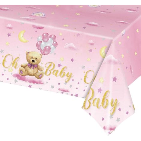 Tischdecke Babyparty Mädchen Geburtstag Deko 137x274 cm Kunststoff wasserdicht