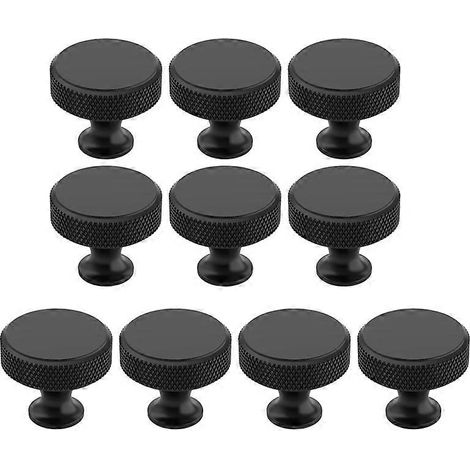 Lot de 10 boutons de meuble ronds moletés noir mat pour tiroirs, commodes et placards de cuisine. (1/4)