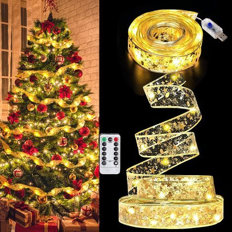5 m lange Lichterkette mit 50 LEDs für Weihnachtsbäume, glänzende Lichterkette, LED-Weihnachtsbaumbänder, Weihnachtslichter, DIY-Weihnachtsbaumdekoration mit Schleife für drinnen und draußen (1/5)