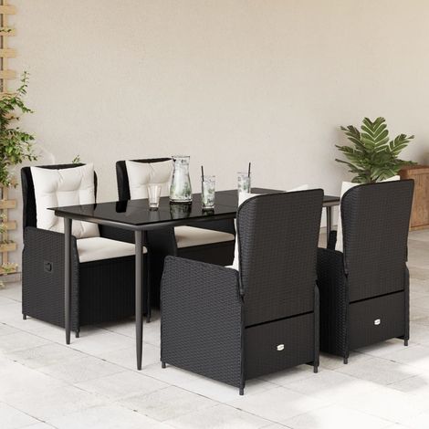 Set de muebles jardín 5 pzas con cojines ratán sintético negro vidaXL (1/5)