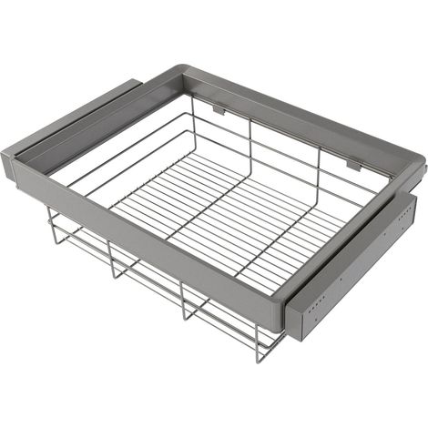 Emuca Kit cassetto in filo metallico e telaio regolabile Quartz per armadi, chiusura ammortizzata e estrazione totale, modulo da 70 cm, finitura titanio