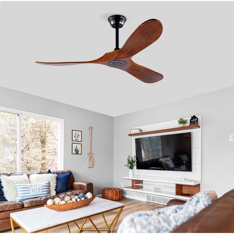 Ventilateur de plafond bois 52 pouces télécommande noir OKMYHOME (1/5)